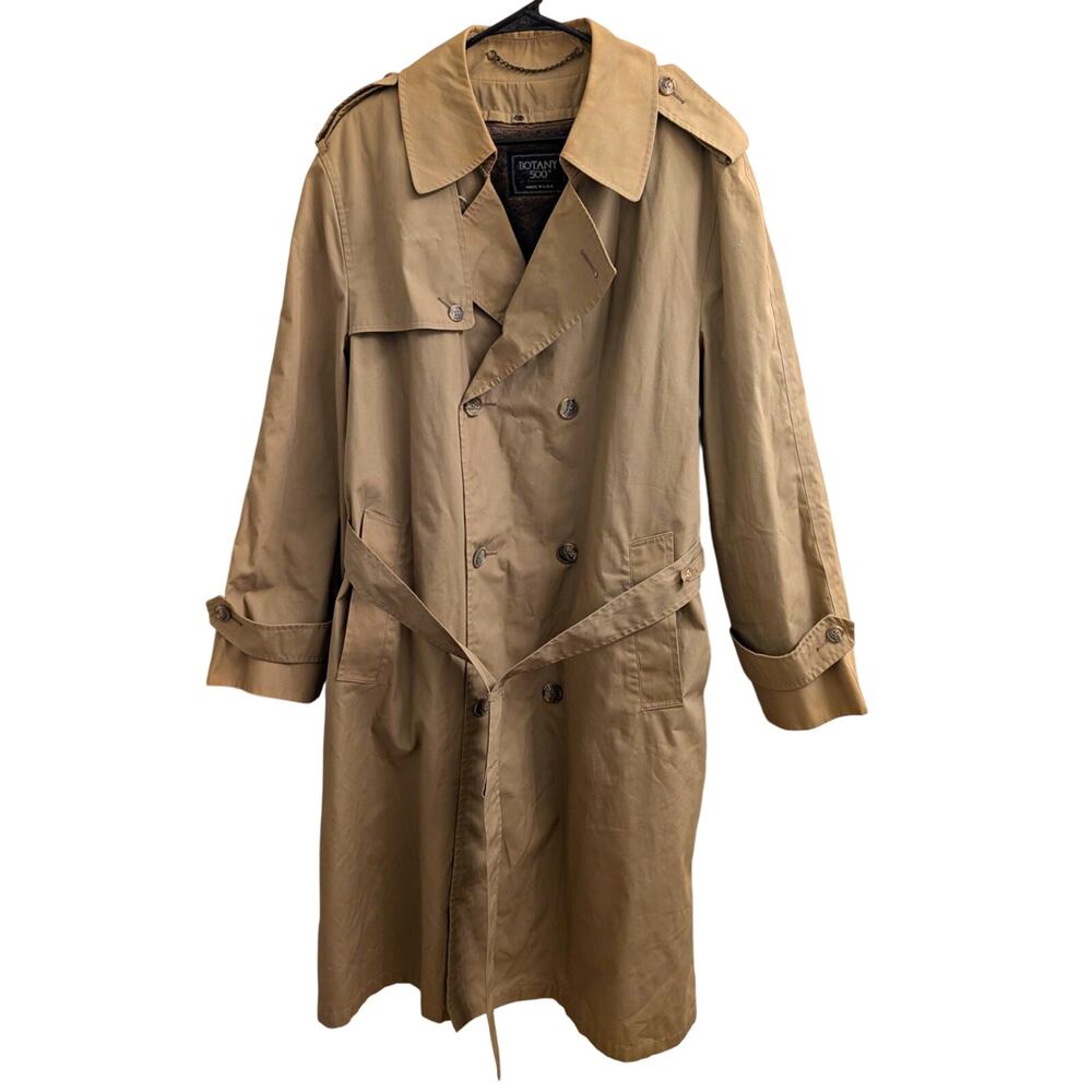 Botany 500 Men's Beige Double-Breasted Long Lined Belted Trench Vintage